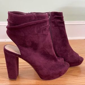 Burgundy red peep toe heeled booties Charlotte Russe